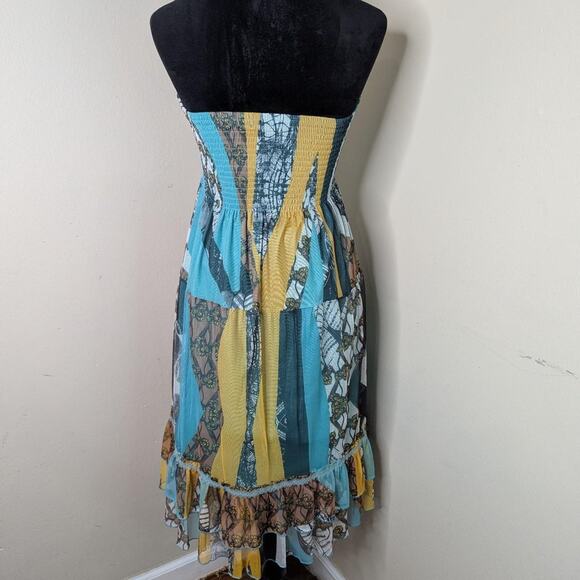 J. Gee Blue yellow white strapless dress - Picture 3 of 7